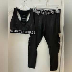 Zumba Fitness Black Sports Bra and Leggings Set with Cutouts
